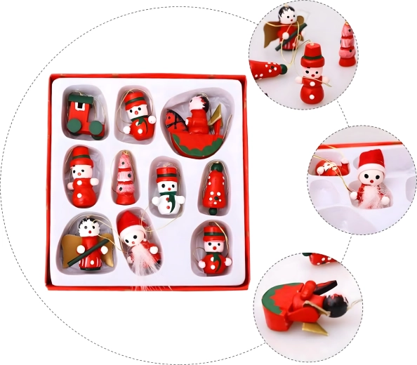 Decorațiuni de Crăciun din lemn pentru brad, ornamente suspendate – set de 10 buc