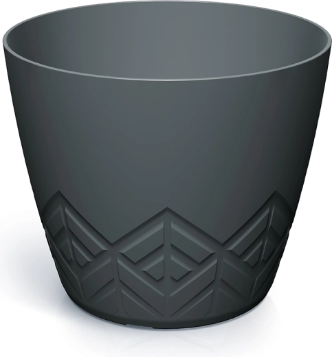 Ghiveci din plastic cu model geometric 13,8 cm – nuanță cărbune