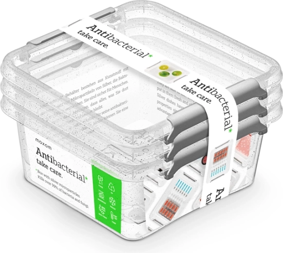 Set antibacterian de recipiente pătrate pentru alimente 0,85 l (3 buc.)