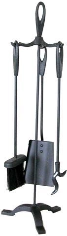 Set de unelte pentru șemineu cu suport 63 cm, oțel negru, set 3 piese