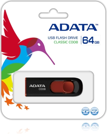 ADATA USB flash drive 64 GB C008 negru-roșu