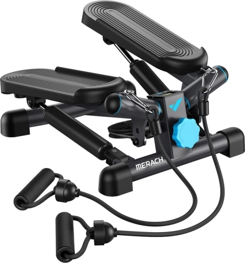 Merach mini stepper 2 în 1 cu benzi elastice de rezistență negru