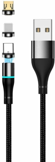Setty cablu USB magnetic 1 m, 2 A, nailon, negru