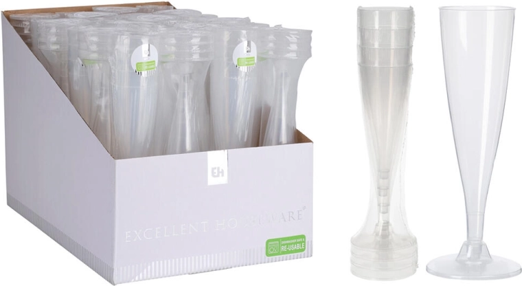 Pahare din plastic pentru șampanie, flaut 130 ml, set 4 buc