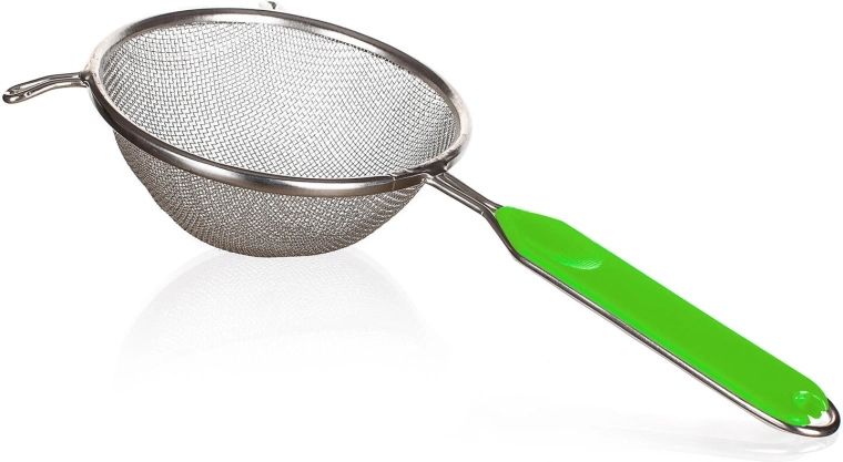 Strecurătoare culinară 14 cm din metal cositorit cu mâner verde
