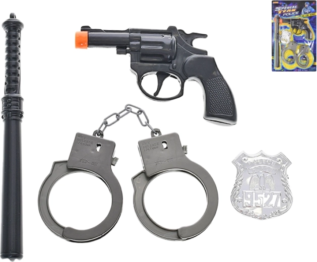 Jucărie de poliție – set cu pistol cu capsă și accesorii, 4 piese