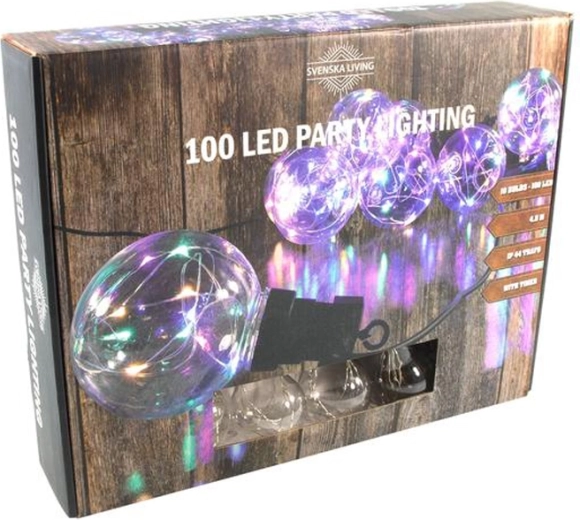 Iluminat de petrecere cu bile curcubeu, 100 LED, 4,5 m, cu temporizator