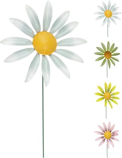 Decorațiune de grădină înfiptă în sol, floare cu frunze mobile 71 cm, mix de culori