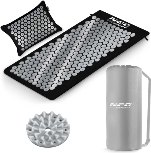 Saltea de acupresură Neo-Sport cu țepi și pernă, negru-argintiu