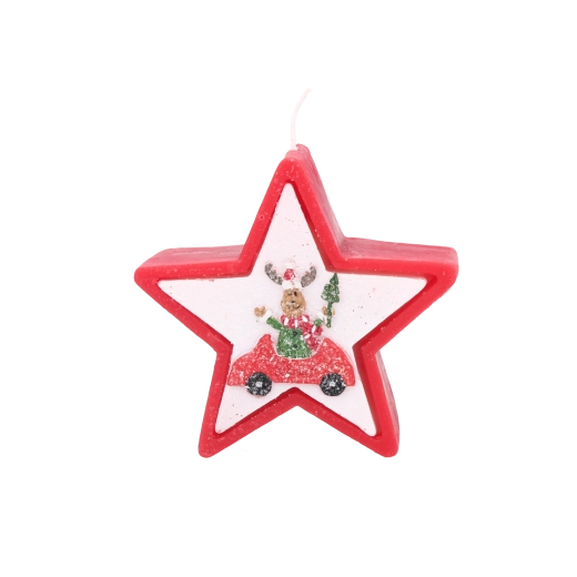 Lumânare de Crăciun în formă de stea cu renul în mașină