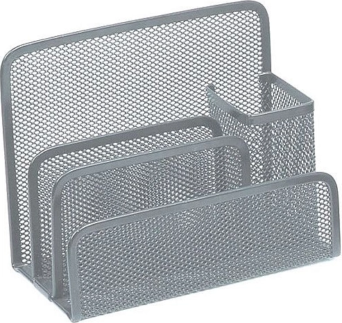 Organizator metalic de birou pentru scrisori și rechizite, argintiu