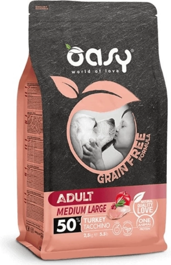 Oasy Grain Free Adult Medium/Large hrană pentru câini cu curcan 2,5 kg