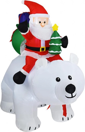 Decorațiune de Crăciun gonflabilă cu Moș Nicolae pe urs polar cu LED, 210 cm