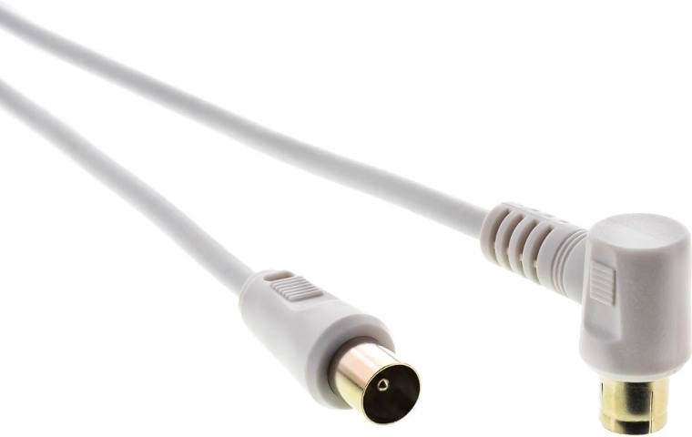 Cablu coaxial de antenă Sencor, mufă–priză la 90°, 1,5 m, alb