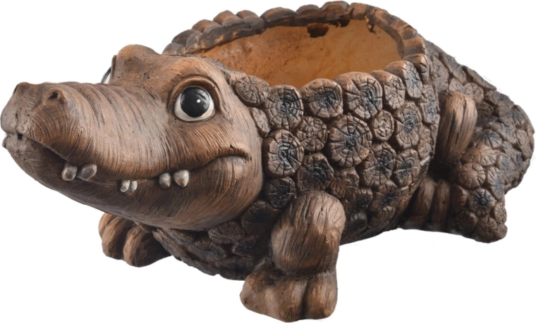 Ghiveci în formă de crocodil RONA cu decor de lemn 51 × 28 × 21 cm