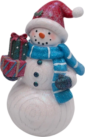 Decorațiune din lemn „om de zăpadă” cu cadouri