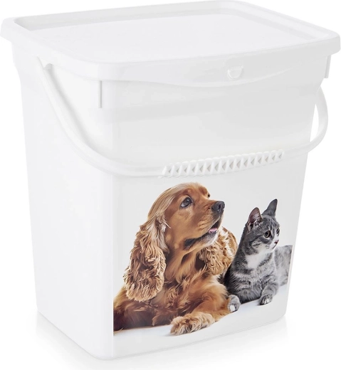 Recipient din plastic pentru hrană de animale 6 l cu capac etanș și mâner
