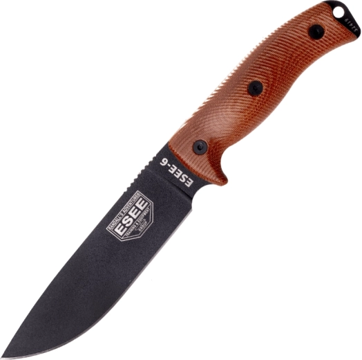 ESEE Model 6 cuțit de supraviețuire cu lamă neagră și mâner maro din Micarta
