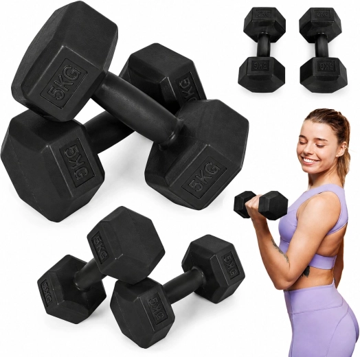 Gantere hexagonale MOVEPRO 2×5 kg (set 10 kg) negre