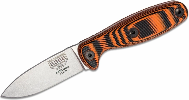 ESEE Xancudo cuțit outdoor 7,5 cm, stonewash, G10 negru‑portocaliu, teacă Zytel