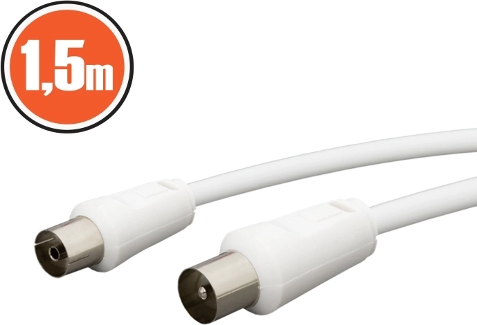 Cablu coaxial mufă–mamă, 1,5 m, alb