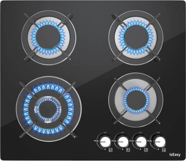 Iseasy plită pe gaz cu suprafață din sticlă, 4 arzătoare