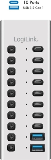 LogiLink USB 3.2 Gen 1 hub USB cu 10 porturi USB-A/USB-C cu întrerupătoare