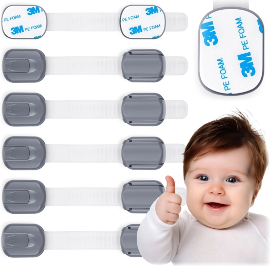 Blocaje de siguranță pentru dulapuri RICOKIDS pentru copii, 6 buc., gri