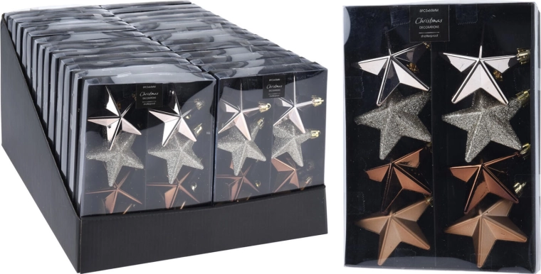 Decorațiuni de Crăciun stea 6,5 cm – mix maro, auriu, argintiu (8 buc)