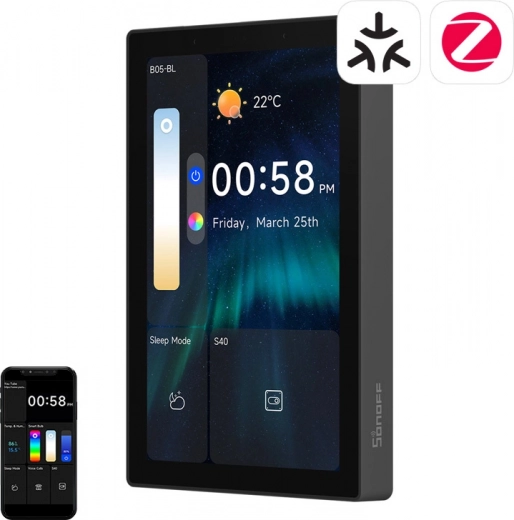 Sonoff nspanel pro 120 panou de control inteligent cu suport matter, wifi, bluetooth și zigbee – negru