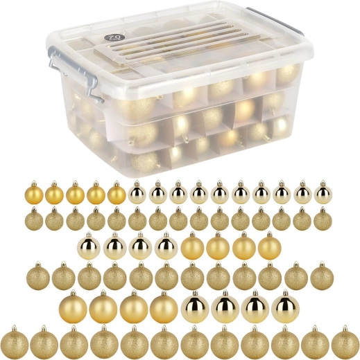 Globuri de Crăciun aurii indestructibile în cutie 4 / 5 / 6 cm, 70 buc.