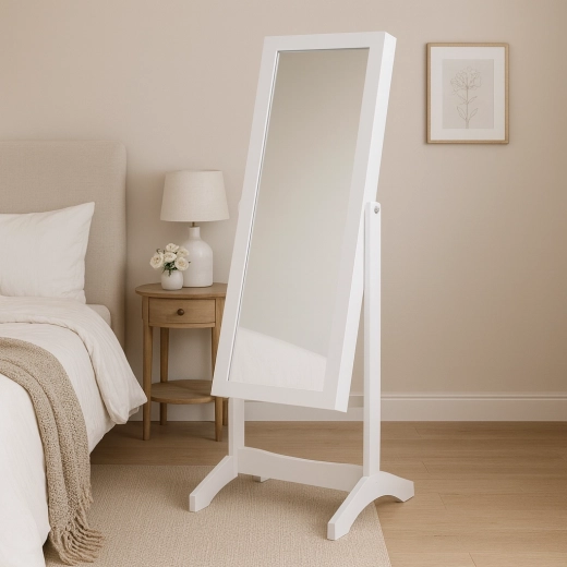 Cutie de bijuterii albă cu oglindă, pe stativ, 120 cm