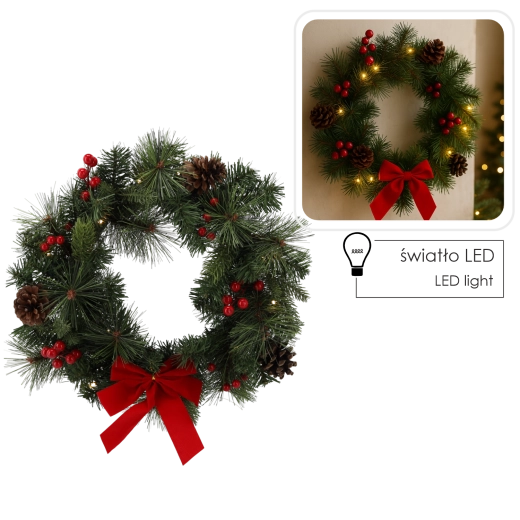 Coroniță de Crăciun cu iluminare LED 40 cm – roșu