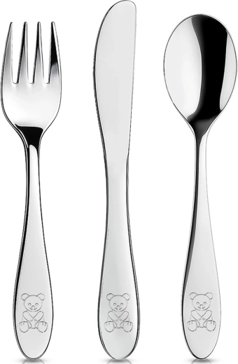 Set de tacâmuri pentru copii din inox, 3 piese, cu motiv ursuleț ORION