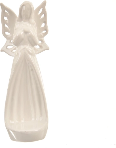 Înger ceramic pentru lumânare tip pastilă, alb sidefat