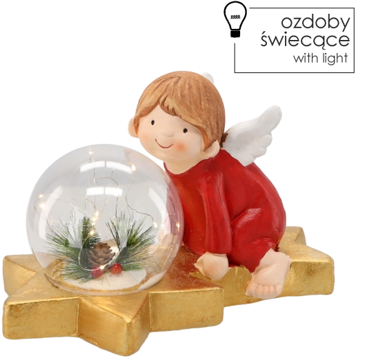Figurină de Crăciun îngeraș cu bilă LED 36,5 × 21,5 × 23,5 cm