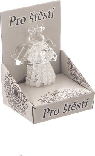 Înger din sticlă în formă de inimă, în cutie cadou