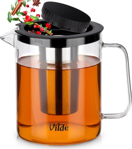 Cană de sticlă cu filtru de ceai din inox 1,5 l