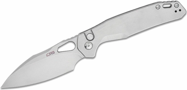 Cuțit pliabil de buzunar CJRB Frack 9,9 cm, stonewash, integral metalic