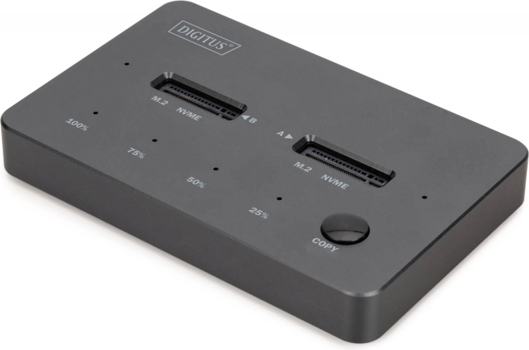 Stație de andocare Digitus pentru SSD M.2 NVMe cu clonare offline, USB‑C 3.2 Gen 2 10 Gb/s, neagră