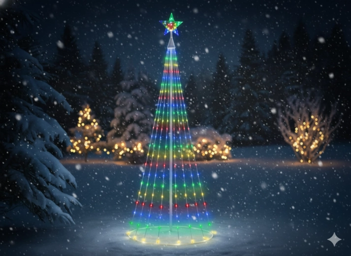 Brad LED conic de Crăciun cu stea 1,8 m, 320 LED, multicolor, interior/exterior
