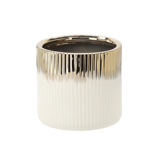 Ghiveci decorativ ceramic alb-auriu pătrat 15 cm