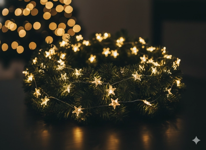 Șir luminos LED steluțe 20 lumini pe baterii cu decorațiuni aurii