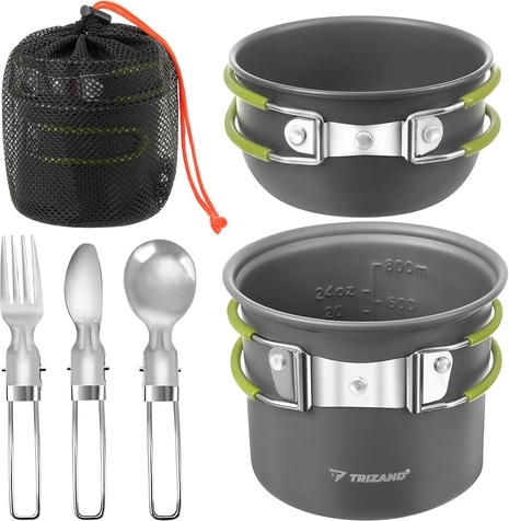 Set turistic pliabil de vase TRIZAND 1,2 l din aluminiu pentru camping și trekking