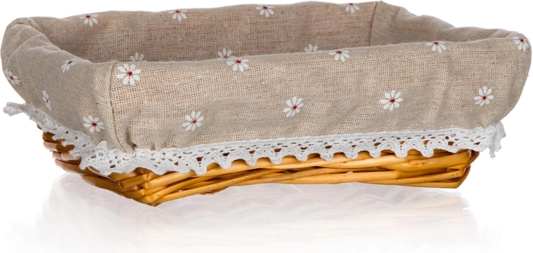 Coș împletit Daisy cu inserție din bumbac 22 × 16 × 6,5 cm