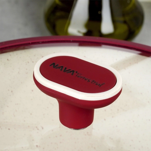 Mânere sigure soft‑touch și capac din sticlă