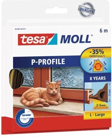 Garnitură pentru ferestre și uși, profil P, 9 × 5,5 mm, maro, 6 m