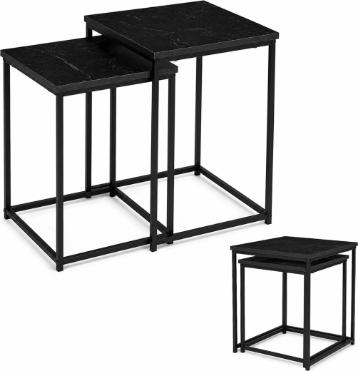 Set de 2 măsuțe de cafea ModernHome în stil loft, cu decor de marmură neagră