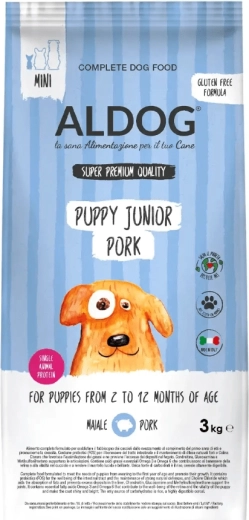 Aldog Puppy-Junior Pork Mini granule pentru căței de rase mici, carne de porc 3 kg