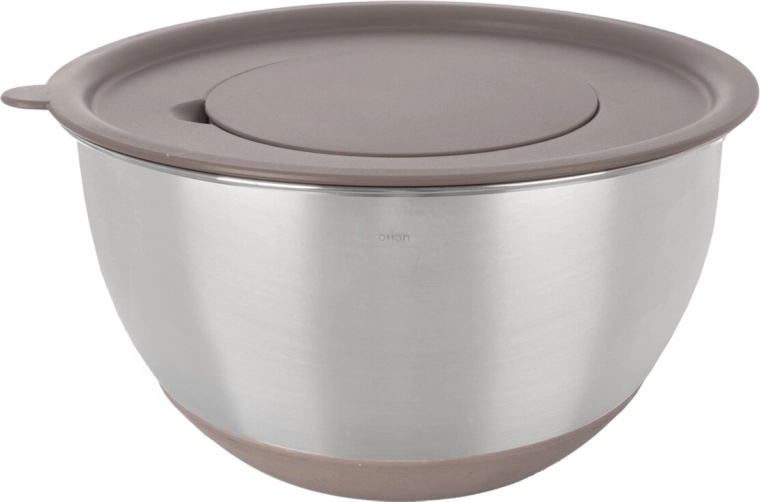 Bol din inox pentru bătut cu capac din plastic bej 25,7 cm